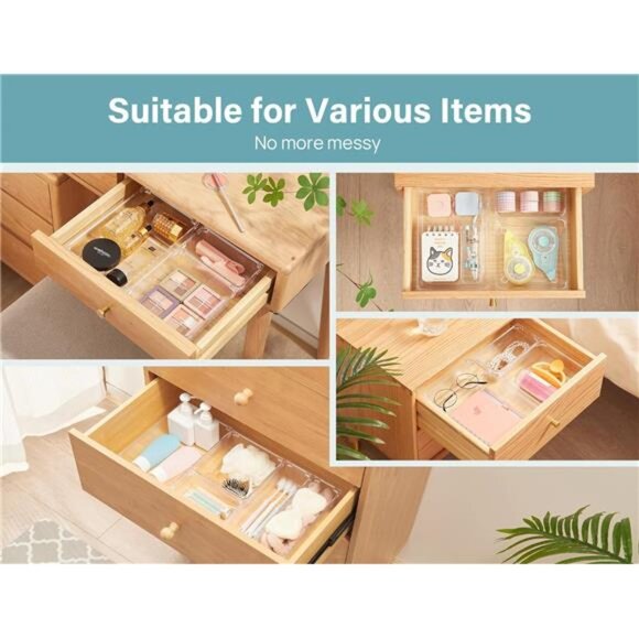 Drawer organizer set 9 pcs clear plastic vanity trays storage bins for home offi - Picture 5 of 7